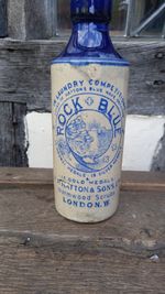 Rock Blue W.R. Hatton & Sons London Pictorial BLUE PRINT Stone Bottle
