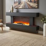 52in Wall Mounted Electric Fire with Log & Stone MDF LED Flame Fireplace Heater