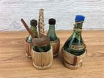 Vintage Miniature Wine Bottle Cruet With Pot And Miniature Wine Bottle Basket