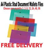 A4 Plastic Stud Document Wallets Files Folders Filing School Office Assorted
