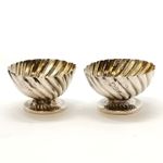Antique Victorian Miniature Pair Of Sterling Silver Salt Cellars  - Circa 1890