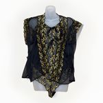 Vintage Alana Gale XL Black Gold Lace Nightgown Set Sheer Robe Lingerie
