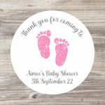 48 x Baby Shower Stickers, Personalised Baby Girl Favors, Footprint Baby Shower,