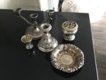 collection silver items candlesticks