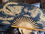 Vintage Extra Large Wall Hanging Fan,bamboo,silk,fine Gilt Dragon, 5 X 3 Foot
