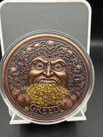 5 oz Copper Coin Price of Greed Colorized High Relief in Capsule Mintage 5000