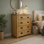 Oak 4 Drawer Chest – Oakcroft Rustic Dresser with Metal Handles, Fully Built