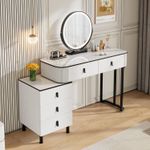 Gift! White Dressing Table High-gloss Vanity Makeup Desk w/ LED Mirror 5 Drawers