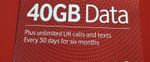 Vodafone Unlimited Calls, Text Data UK Pay as You Go SIM Card 40gb