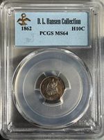 1862 Hansel Collection H10C Seated Liberty Half Dime MS64 PCGS