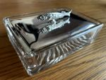 ART DECO STYLE SILVER-PLATE SARDINE DISH CUT GLASS DETAILED FISH HANDLE NICE