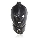 Black Faux Leather BDSM Gimp Hood - Unisex Fetish Mask Roleplay Costume