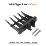 Mini Digger Rake 450mm 25mm Pins Fits 90mm Dipper Excavator Rake Soil Rake UK