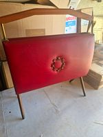 Vintage Mid Century Furnway Folding Magazine Rack Red Vinyl Teak Brass Retro 60s