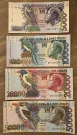 Lot Of 4 X St Thomas & Principe Banknotes. 5000, 10000, 20000, 50000 Dobras. 