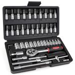 46Pcs Metric Socket Set 1/4" Drive Ratchet Torx Wrench Kit Repair Tool w/Case UK