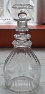 Antique George III Glass Decanter c.1810 Triple Ring Neck Mushroom Stopper Cut
