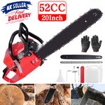 52cc Heavy Duty Petrol Chainsaw 20" Bar 50 cm Cut 2-Stroke Easy-starting Tool UK