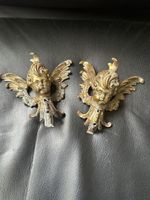 Antique Gilt Bronze Cherub Angel Wall Mounts Pair Rococo Baroque