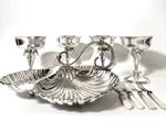 Antique Shell Dish, Seahorse compotes, Mother-of-Pearl forks SET, Sheffield