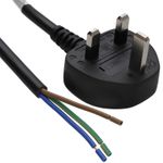 13A/5A Fully Moulded 3 Pin UK Plug to 3 Core Flex Cable Stripped Bare End Leads