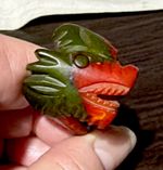 Vintage Bakelite Matte Green Red Dragon 🐉 Ring Carved RARE Tested Sz8.5