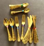 Gold Colour Metal Cutlery/Flatware Set - Fork Knife Spoon - Adult