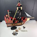 Little Town Wooden Toy Pirate Ship Galleon Childrens Pretend Play High Quality