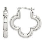 Real 925 Sterling Silver Polished 30.3mm Clover Hoop Earrings Hollow