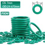 7mm Cross Section O-Rings FKM Fluorine Rubber 24mm-670mm OD Gasket Seals Green