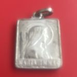 Silver-Tone Rectangular Christian Religious Medal Pendant Charm
