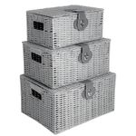 Wicker Storage Baskets With Lids and Handles Grey Resin Hamper Baskets Set of 3