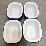 16cm Oblong Pie Dish White/Blue Enamel