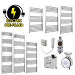 Chrome 550 mm Wide Electric Curved Straight Flat Towel Rail Radiator
