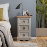 Corona Bedside Cabinet 3 Drawer Solid Wood Pine Painted Grey Wax Table Wooden