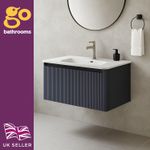 Grey Ribbed Vanity Unit Wave 1000mm Wall Hung 2 Drawer & White Ceramic Basin