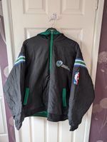 Vintage Dallas Mavericks NBA Hooded Winter Jacket Black And Green
