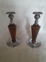 Pair Of Art Deco Wood And Chrome Candlesticks