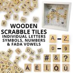Wooden Scrabble Tiles Individual Letters, Symbols, Numbers, Fada Vowels ✅ Crafts