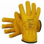 Premium Yellow Leather Driver Work Gloves Fleece Lined Lorry Truck Driving Glove