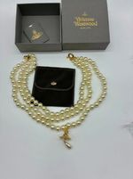Vivienne Westwood necklace triple pearl drop GOLD White with drawstring a169