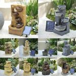Cascade Fountain Tiered Water Feature Solar Power Lights Landscaping Decoration