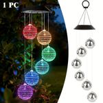 1pc 6LED Solar Mosaic Ball Wind Chime Lights Hanging Solar Lamp Decorative Lamp
