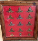 WW1 & EARLIER ROYAL ARTILLERY BADGES X 15 IN OLD FRAME DECEASED COLLECTION