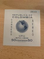 COLOMBIA 1950 UPU 75th Anniversary Airmail Souvenir Sheet Scott C199 Mint Unused