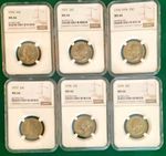Lot Of Six 1970's Washington Quarters 25C NGC MS66