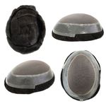 Mens Human Hair Replacement System Fine Mono Poly Skin Toupee for Men Hairpieces
