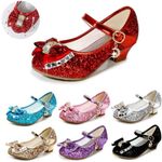 Girls Kids Sparkly Sandals Children Low Heel Party Wedding Mary Jane Shoes Size