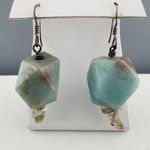 Artisan Aqua Blue Stone Earrings Chunky Nugget Dangle Sterling Silver Wires 2”
