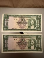 Rare Pair Sequential 10 Turkish Lira Banknotes 1930 (1953) 5th Emission